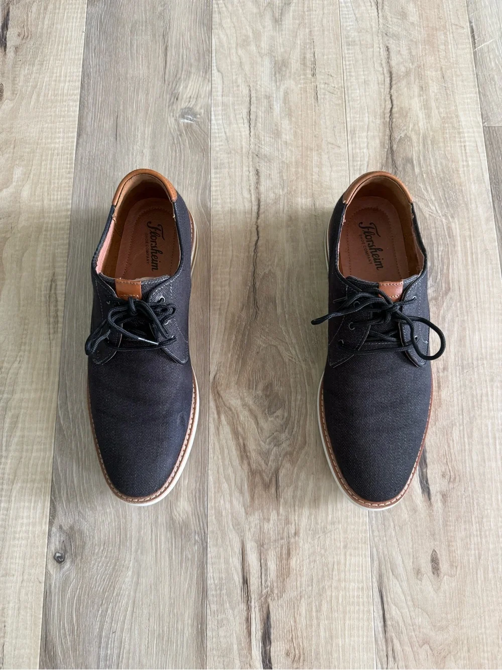 Florsheim Black Canvas Derby Shoes with Brown Trim
